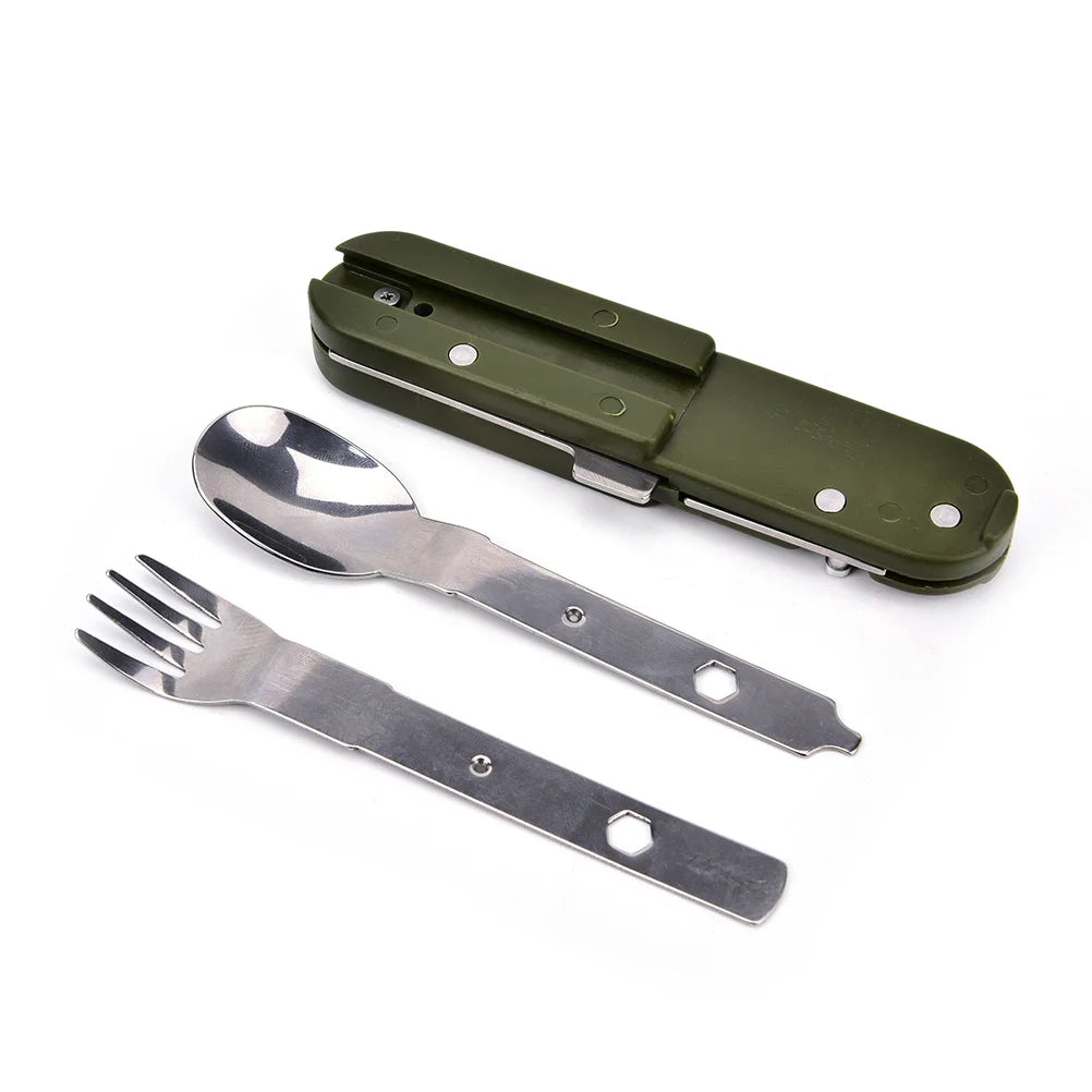 Camping Cutlery Stainless Steel  Folding Knife Fork Spoon Portable Outdoor Tableware Camping Equipment