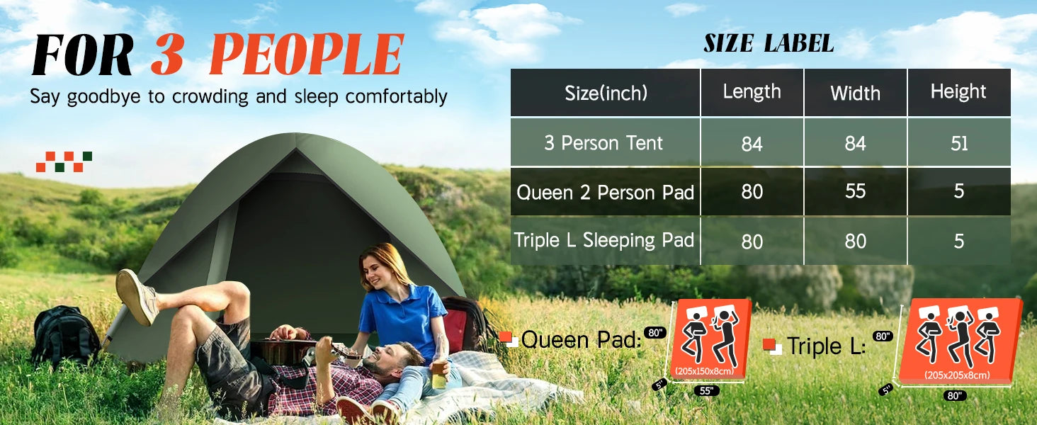 3-4 People Tents for Camping with Shelter 100% Waterproof Windproof  Easy Set Up Tent with Removable for Adventure Backyard