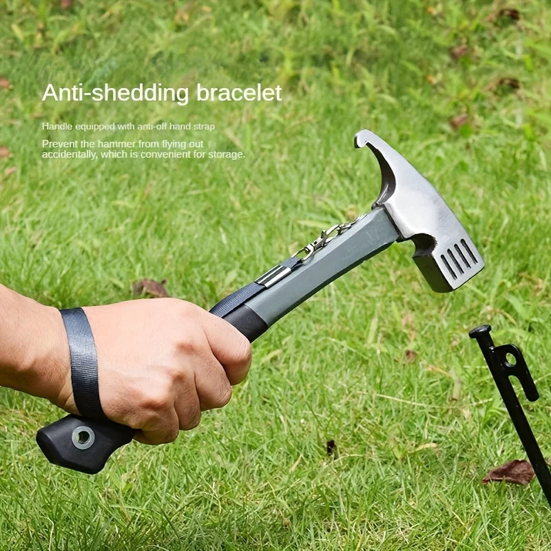 Heavy-duty Multi-purpose Camping Hammer with Tent Post Remover and Safety Grip Belt, Essential Outdoor Camping and Hiking Tools