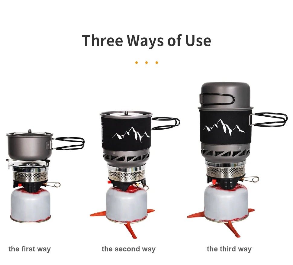 Camping Cooking Set Stove Pot Pan Cookware Outdoor Propane Cooking Gear System with Heat Exchanger Portable Picnic Supplies