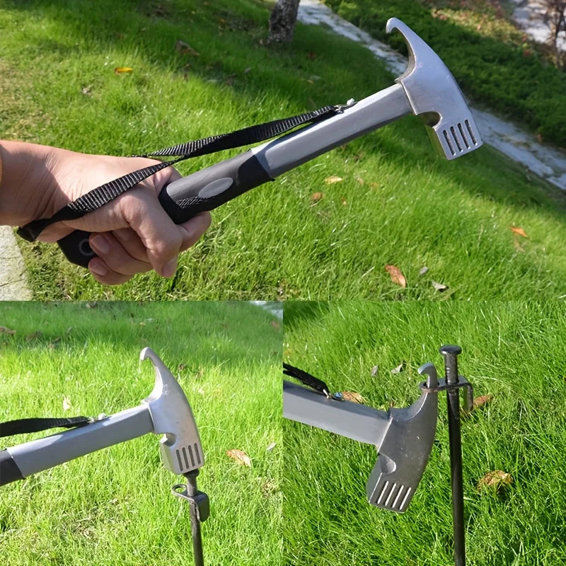 Heavy-duty Multi-purpose Camping Hammer with Tent Post Remover and Safety Grip Belt, Essential Outdoor Camping and Hiking Tools