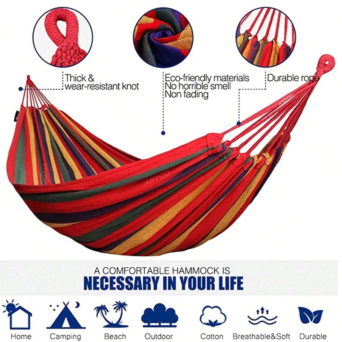 Outdoor Garden Camping Hammock With Tree Straps For Hanging, Durable Hammock, Portable Hammock With Travel Bag Perfect Outdoor