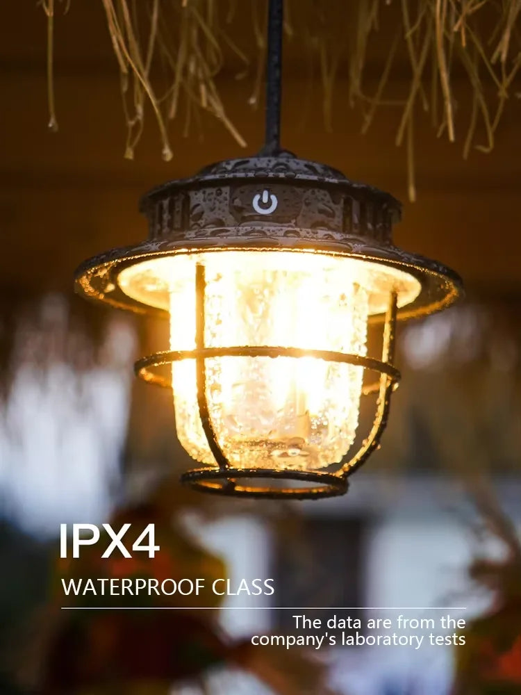 Camping Lamp LED Retro Hanging Lamp Portable Stepless Dimming Camping Light Waterproof Rechargeable Outdoor Light Hand Lantern