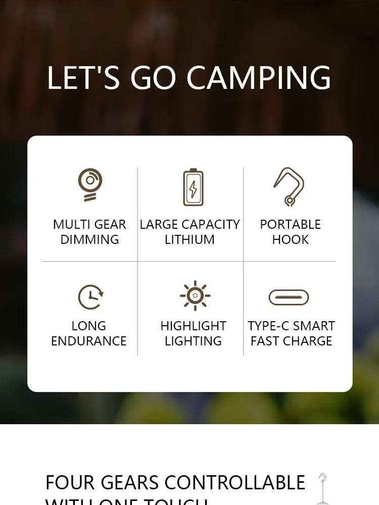Camping Lamp LED Retro Hanging Lamp Portable Stepless Dimming Camping Light Waterproof Rechargeable Outdoor Light Hand Lantern