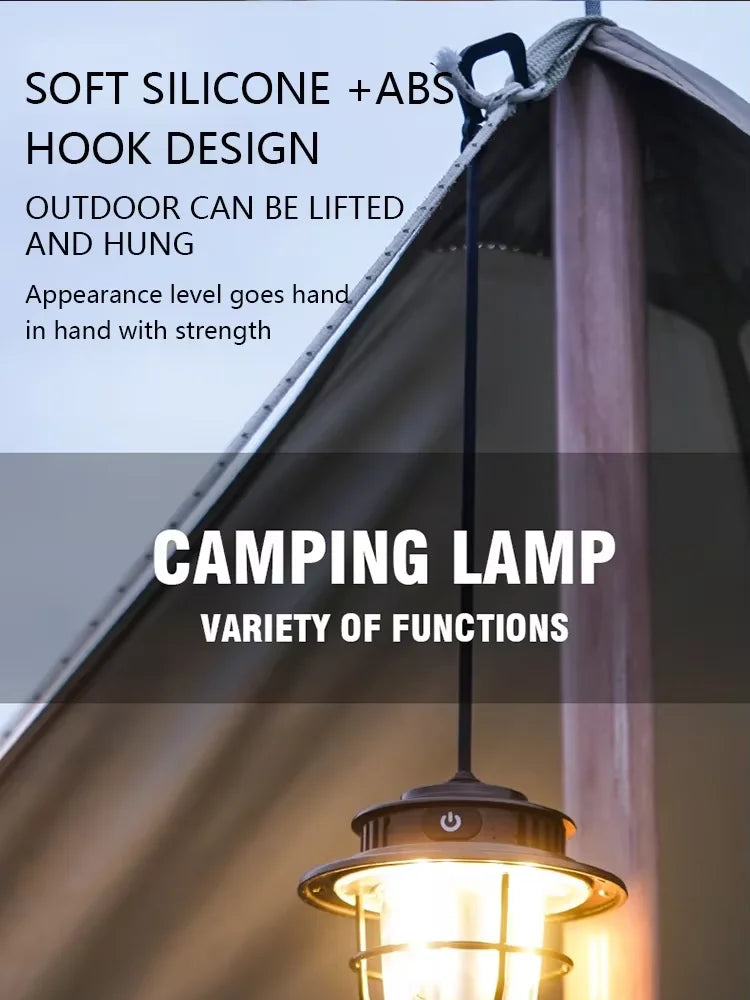 Camping Lamp LED Retro Hanging Lamp Portable Stepless Dimming Camping Light Waterproof Rechargeable Outdoor Light Hand Lantern