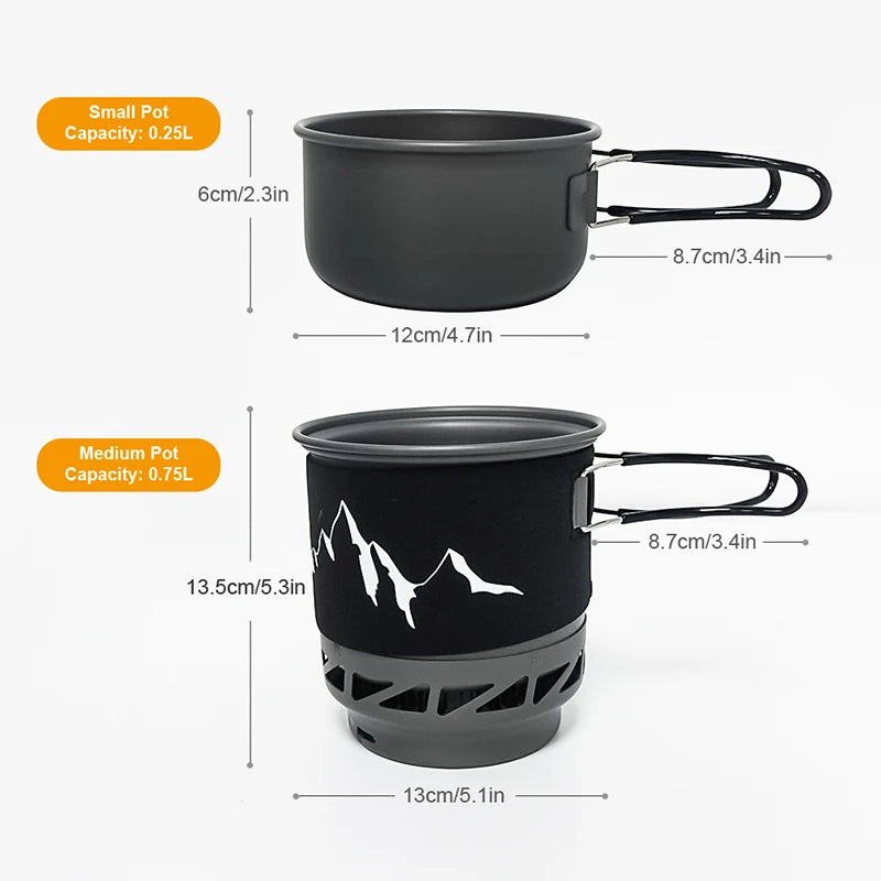 Camping Cooking Set Stove Pot Pan Cookware Outdoor Propane Cooking Gear System with Heat Exchanger Portable Picnic Supplies