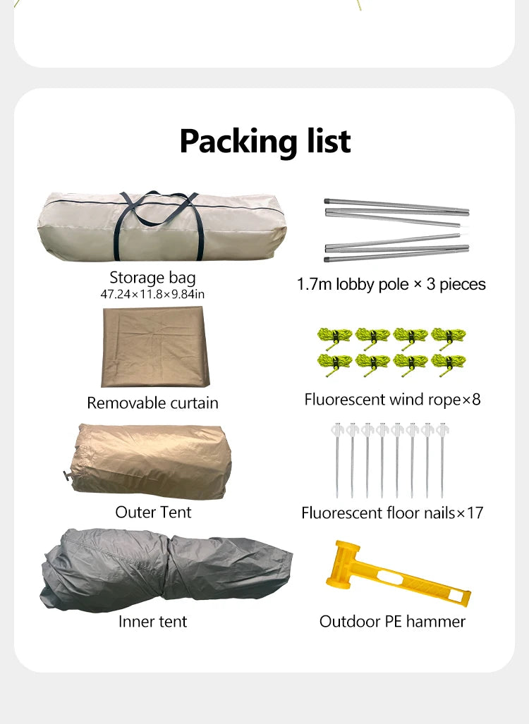 Sonuto Automatic Large Camping Tent 3-8 Person Quick Setup Double Hall Ridge Tent with Canopy for Outdoor Family Adventures