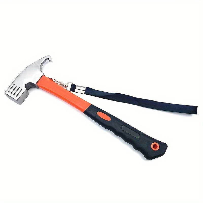Heavy-duty Multi-purpose Camping Hammer with Tent Post Remover and Safety Grip Belt, Essential Outdoor Camping and Hiking Tools