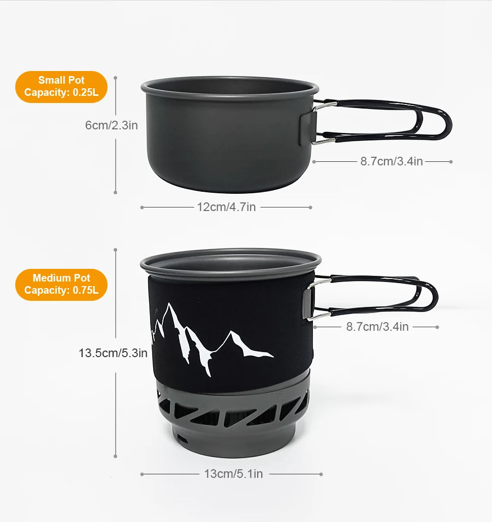 Camping Cooking Set Stove Pot Pan Cookware Outdoor Propane Cooking Gear System with Heat Exchanger Portable Picnic Supplies