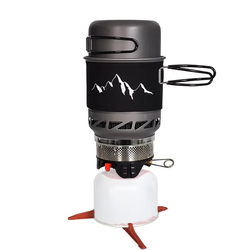 Camping Cooking Set Stove Pot Pan Cookware Outdoor Propane Cooking Gear System with Heat Exchanger Portable Picnic Supplies