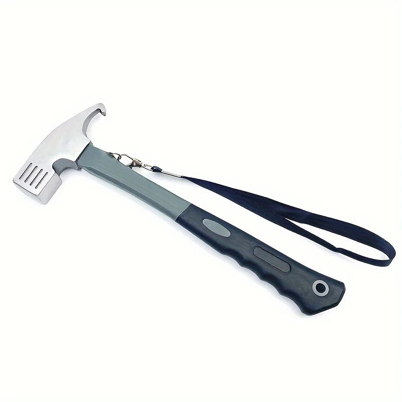 Heavy-duty Multi-purpose Camping Hammer with Tent Post Remover and Safety Grip Belt, Essential Outdoor Camping and Hiking Tools