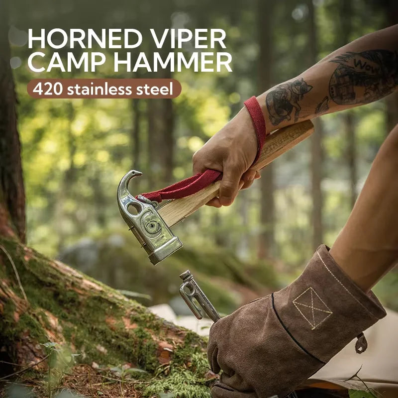 CAMPINGMOON Cheap Outdoor Camping Chipping Hammer C5 Stainless Steel + Wooden Handle Fixed Tent Nail Hammer With Safety Rope