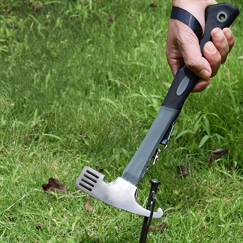 Heavy-duty Multi-purpose Camping Hammer with Tent Post Remover and Safety Grip Belt, Essential Outdoor Camping and Hiking Tools