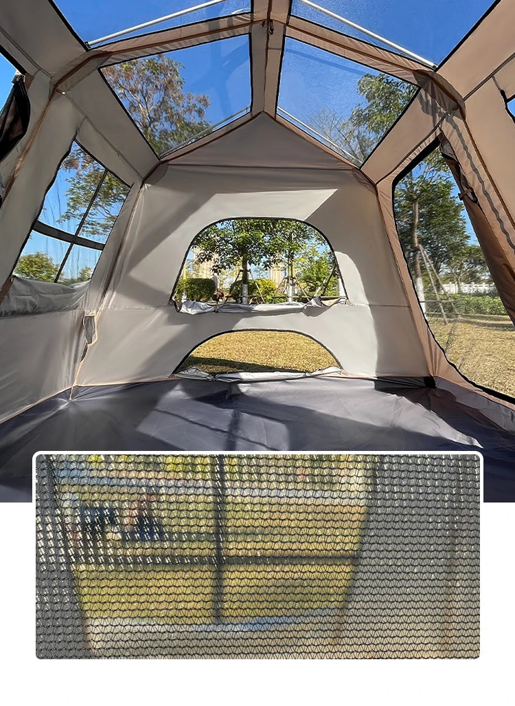 Sonuto Automatic Large Camping Tent 3-8 Person Quick Setup Double Hall Ridge Tent with Canopy for Outdoor Family Adventures