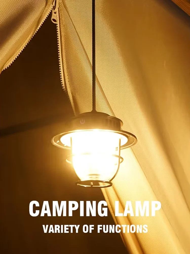 Camping Lamp LED Retro Hanging Lamp Portable Stepless Dimming Camping Light Waterproof Rechargeable Outdoor Light Hand Lantern