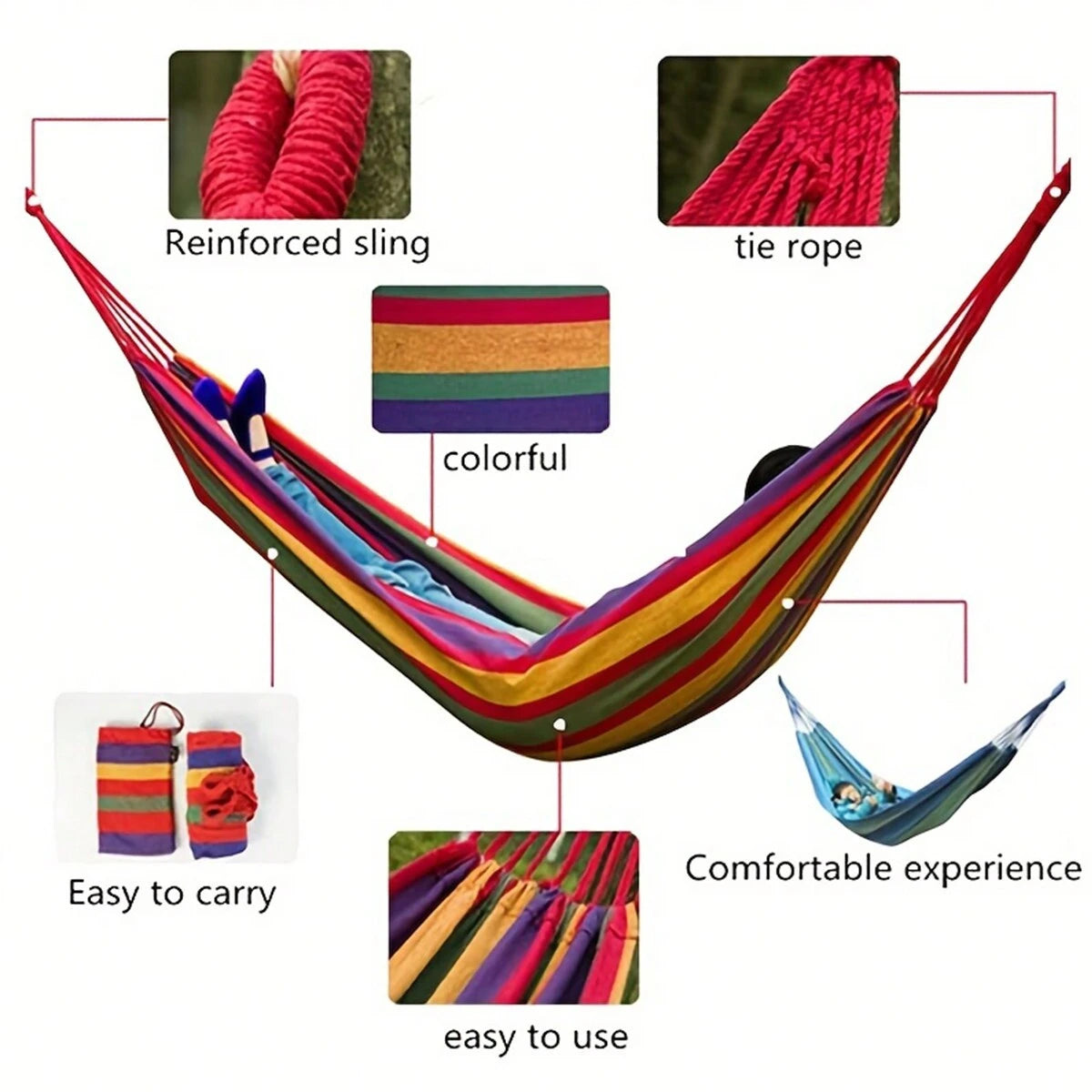 Outdoor Garden Camping Hammock With Tree Straps For Hanging, Durable Hammock, Portable Hammock With Travel Bag Perfect Outdoor