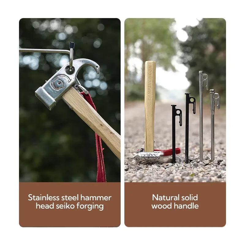 CAMPINGMOON Cheap Outdoor Camping Chipping Hammer C5 Stainless Steel + Wooden Handle Fixed Tent Nail Hammer With Safety Rope
