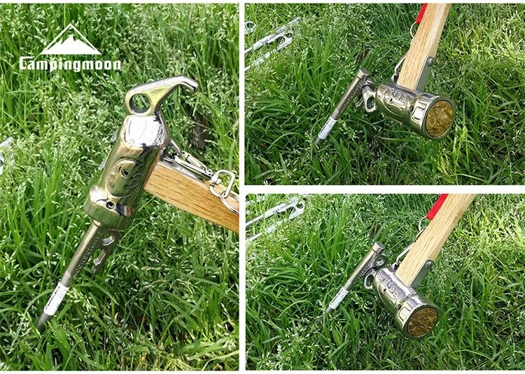 CAMPINGMOON Cheap Outdoor Camping Chipping Hammer C5 Stainless Steel + Wooden Handle Fixed Tent Nail Hammer With Safety Rope