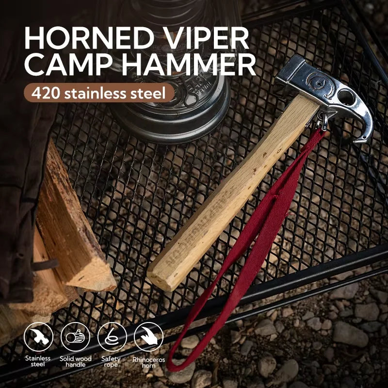 CAMPINGMOON Cheap Outdoor Camping Chipping Hammer C5 Stainless Steel + Wooden Handle Fixed Tent Nail Hammer With Safety Rope