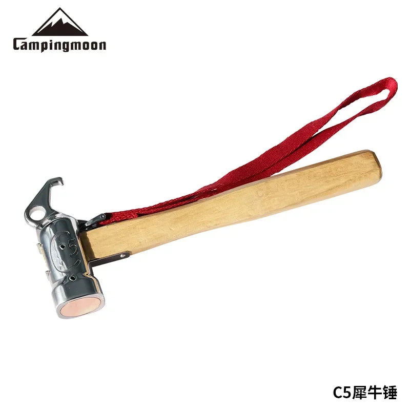 CAMPINGMOON Cheap Outdoor Camping Chipping Hammer C5 Stainless Steel + Wooden Handle Fixed Tent Nail Hammer With Safety Rope
