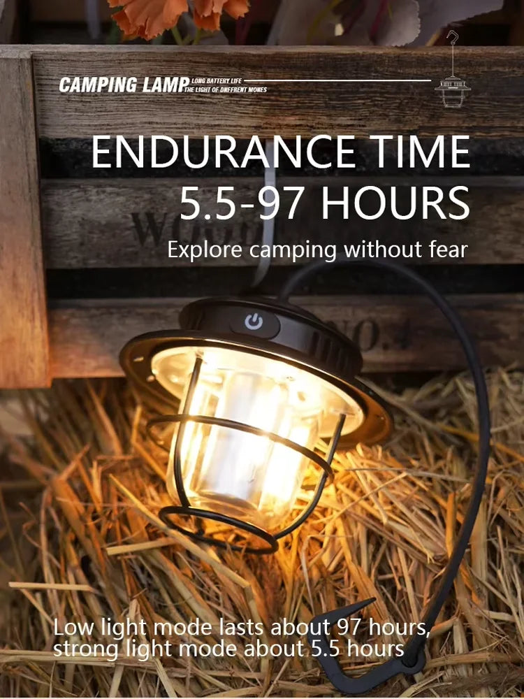 Camping Lamp LED Retro Hanging Lamp Portable Stepless Dimming Camping Light Waterproof Rechargeable Outdoor Light Hand Lantern