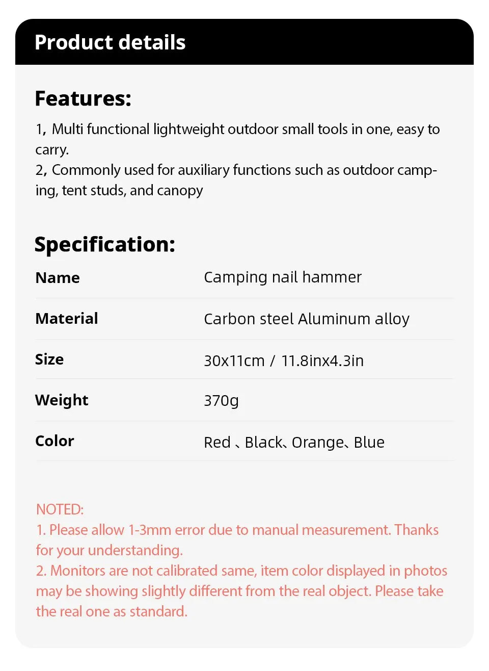 Outdoor Survival Tool Camping Multifunctional Hammer Pocket Multi Tools Aluminum Alloy Hook Life-saving Hammer New