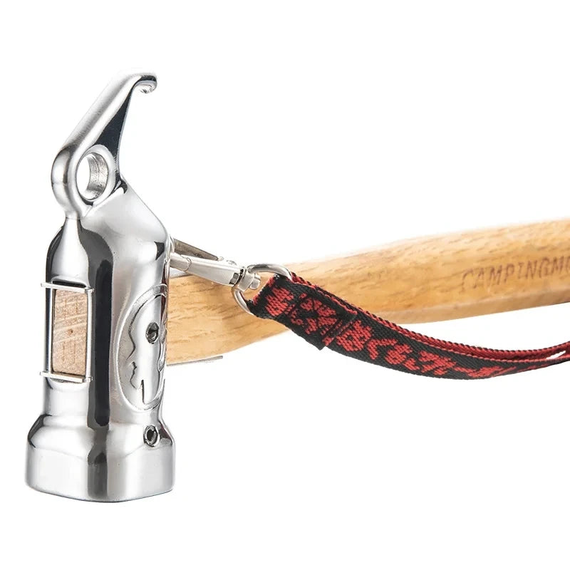 CAMPINGMOON Cheap Outdoor Camping Chipping Hammer C5 Stainless Steel + Wooden Handle Fixed Tent Nail Hammer With Safety Rope