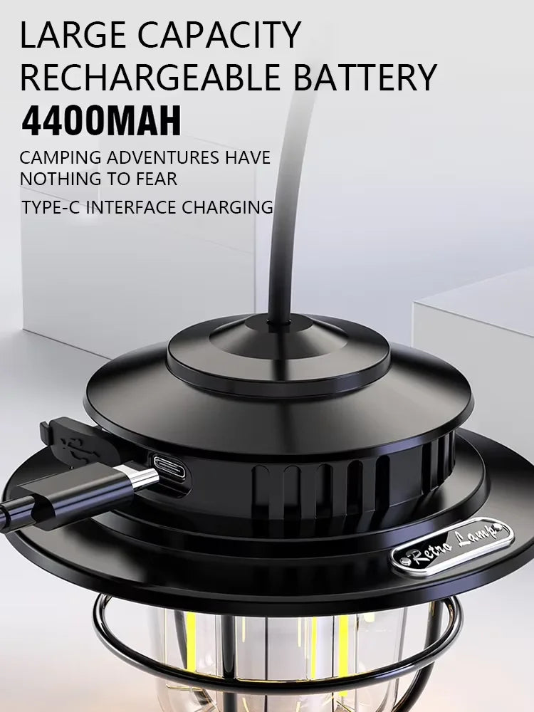 Camping Lamp LED Retro Hanging Lamp Portable Stepless Dimming Camping Light Waterproof Rechargeable Outdoor Light Hand Lantern