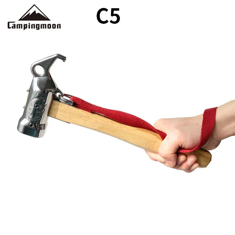 CAMPINGMOON Cheap Outdoor Camping Chipping Hammer C5 Stainless Steel + Wooden Handle Fixed Tent Nail Hammer With Safety Rope