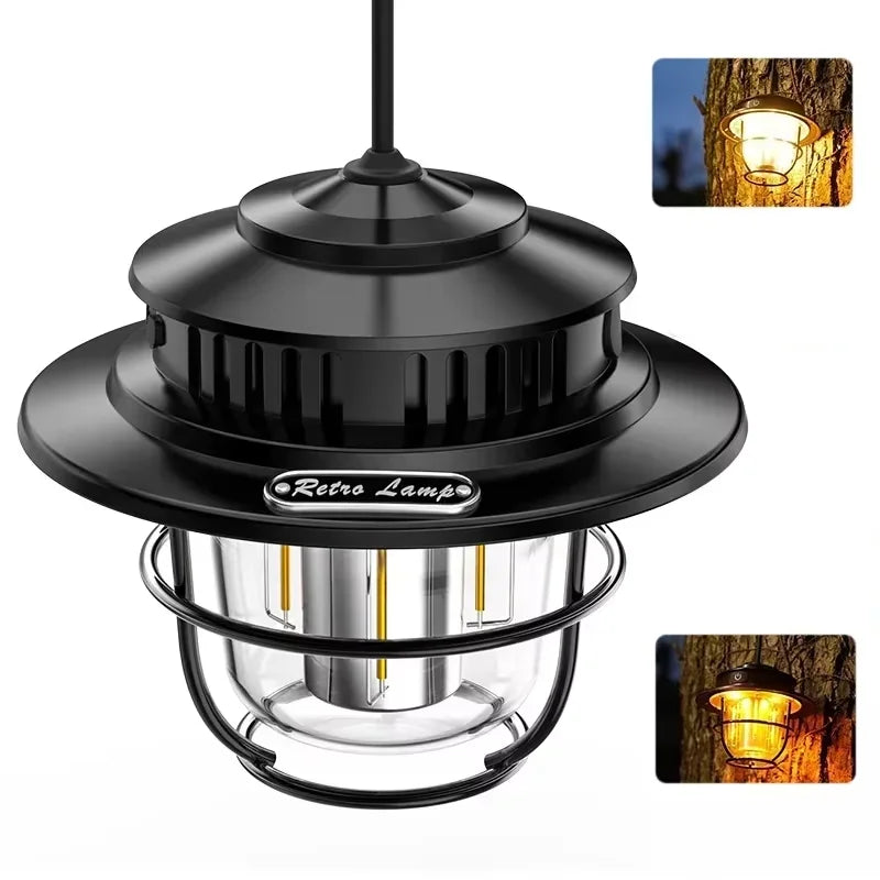 Camping Lamp LED Retro Hanging Lamp Portable Stepless Dimming Camping Light Waterproof Rechargeable Outdoor Light Hand Lantern