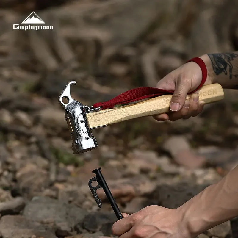 CAMPINGMOON Cheap Outdoor Camping Chipping Hammer C5 Stainless Steel + Wooden Handle Fixed Tent Nail Hammer With Safety Rope