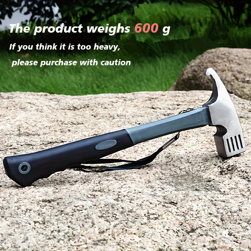 Heavy-duty Multi-purpose Camping Hammer with Tent Post Remover and Safety Grip Belt, Essential Outdoor Camping and Hiking Tools