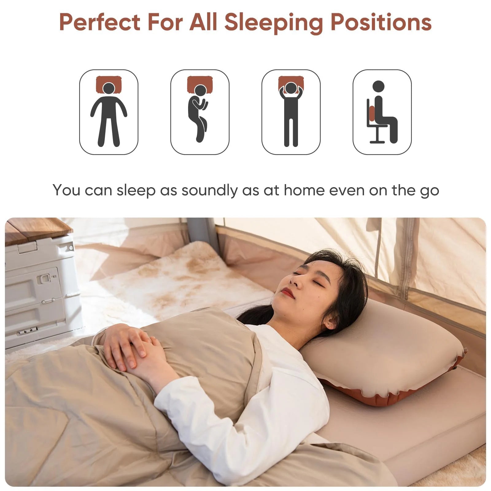 Camping Pillow with Memory Foam, Self-Inflating Portable Pillow, Ergonomic for Neck Support, for Camping, Airplanes, Backpacking