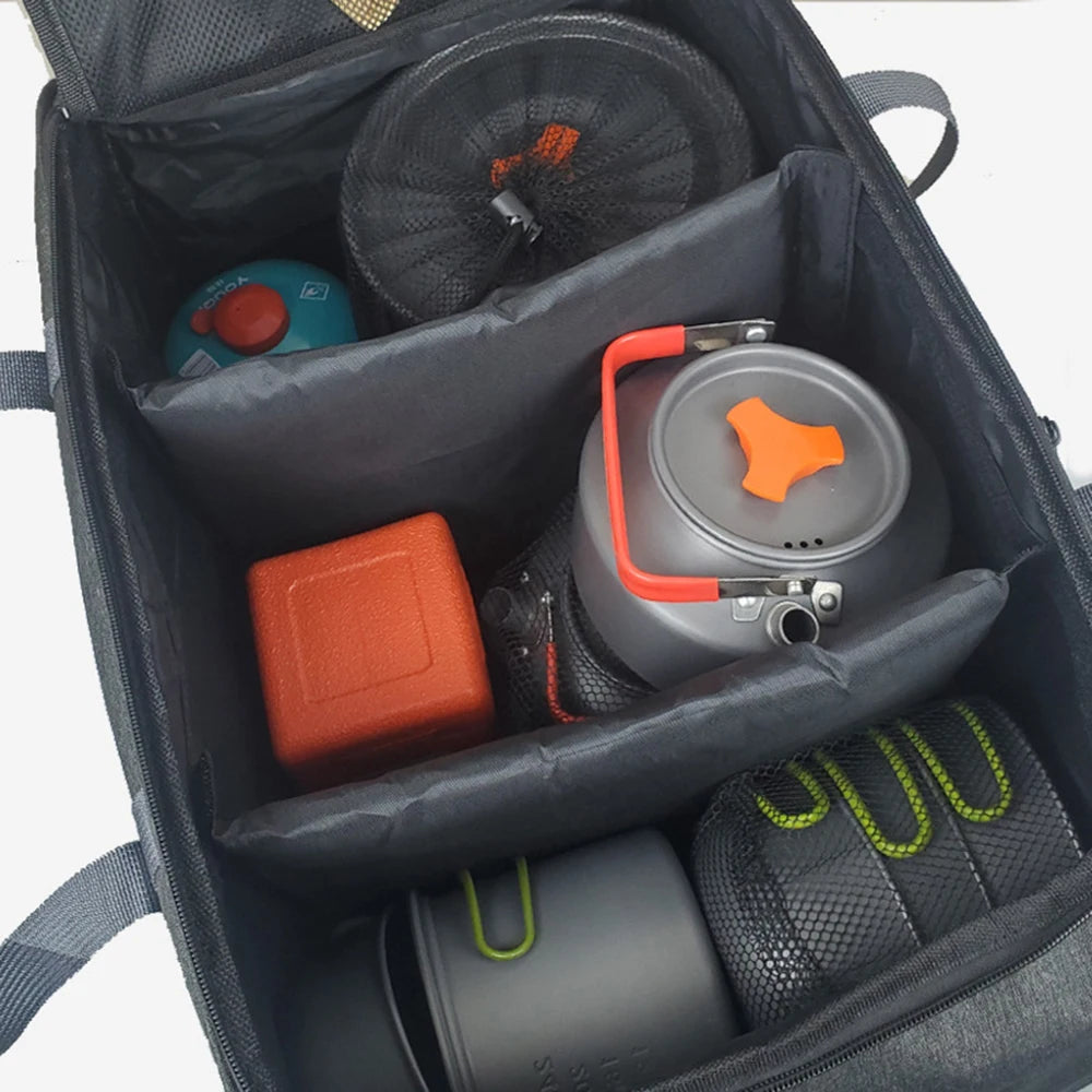 Camping Cookware Bag Cooking Utensils Bag Outdoor Stove Storage Container Cooking Tote Bag with Movable Partitions Size M L
