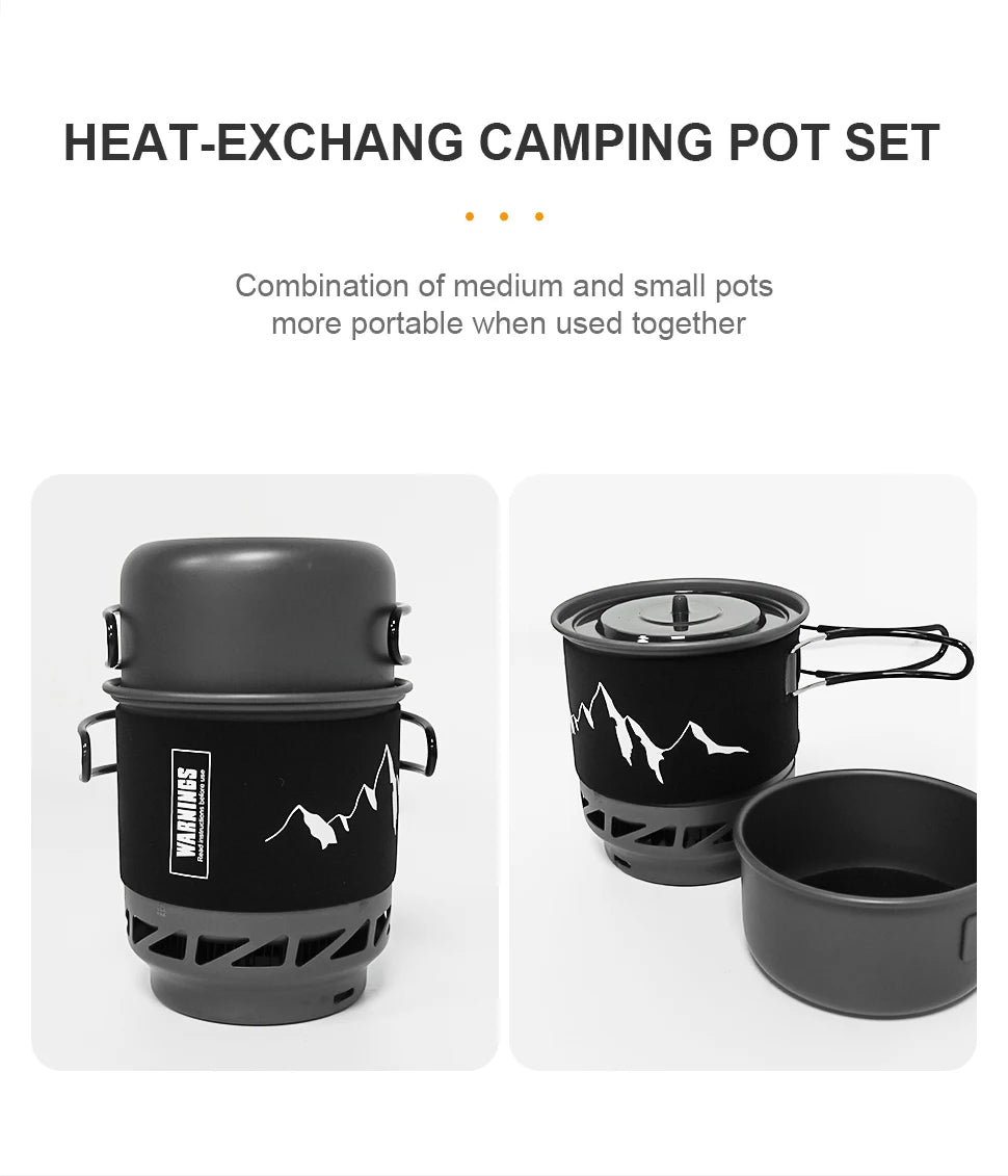 Camping Cooking Set Stove Pot Pan Cookware Outdoor Propane Cooking Gear System with Heat Exchanger Portable Picnic Supplies