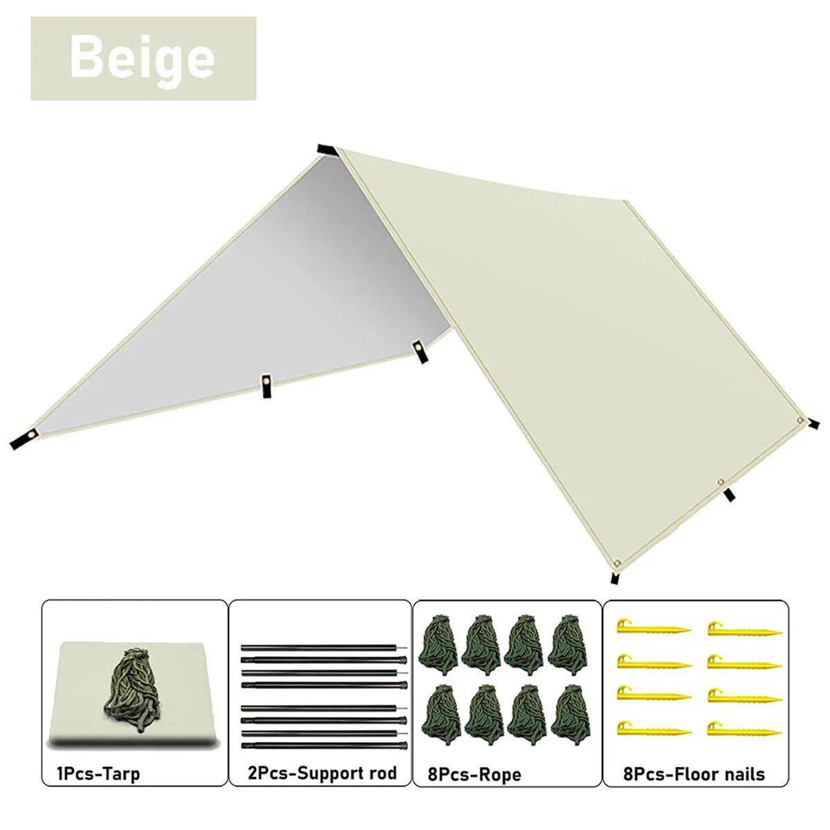 Camping tent, portable hammock tarp, upgraded polyester 3000mm awning, includes tent stakes and carrying bag, easy to set up