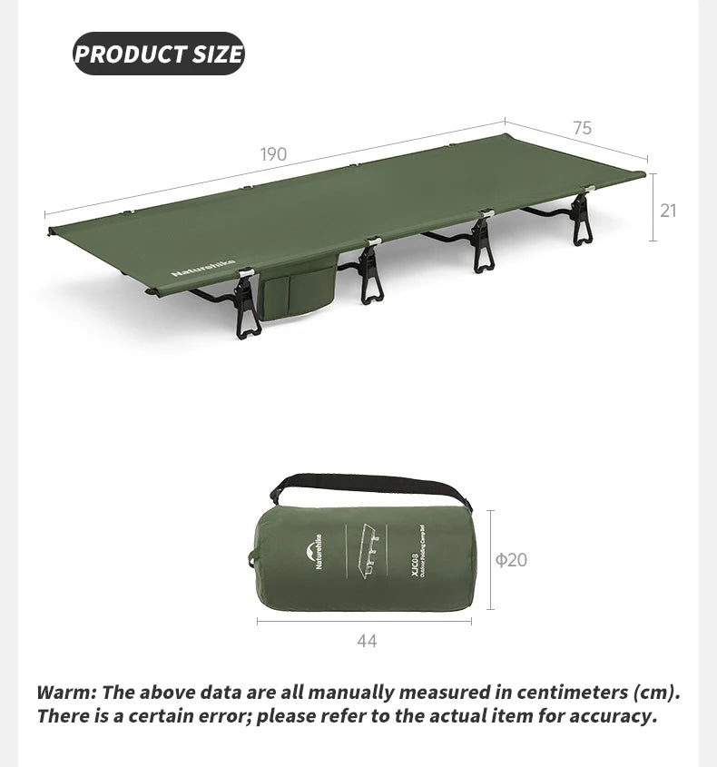 Naturehike Camping Cot Portable Folding Bed Outdoor Ultralight Compact Tent Sleeping Bed for Camping Travel Backpacking Hiking